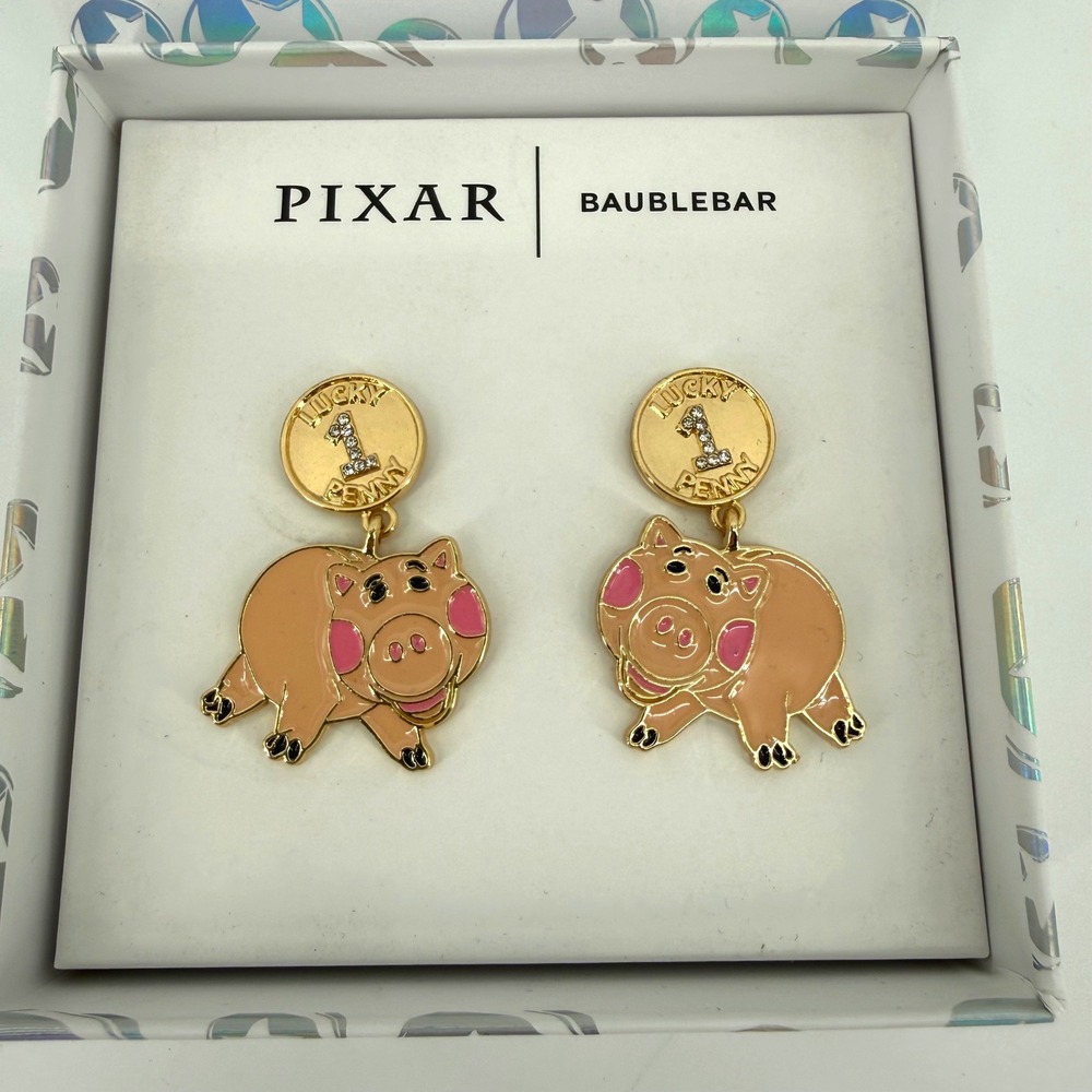 Disney Pixar BaubleBar Hamm Toy Story Lucky Penny Drop Earrings Gold Tone New‎